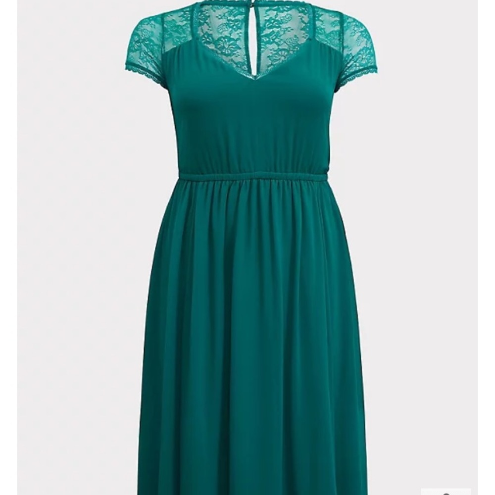 Torrid Emerald Green Lace & Chiffon Midi Dress Size 16